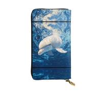 JKDGOJ White dolphin Prints Women's leather long handheld wallet large capacity credit card zipper bag