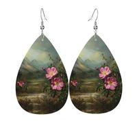 JKDGOJ Wild Roses in the Valley Pattern Water droplet pendant earrings and leather earrings, suitable as holiday birthday gifts for women
