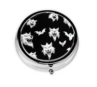 JKDGOJ Wolf-Headed bat Pattern Round Mini Pill Box with 3 compartments for Pill Storage and Portable Travel