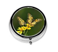 JKDGOJ Yellow Butterfly Pattern Round Mini Pill Box with 3 compartments for Pill Storage and Portable Travel
