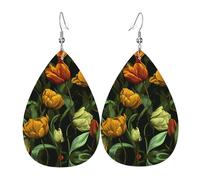 JKDGOJ Yellow tulips pattern Pattern Water droplet pendant earrings and leather earrings, suitable as holiday birthday gifts for women