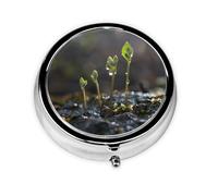 JKDGOJ Young Sprouts in The Rainy Season Pattern Round Mini Pill Box with 3 compartments for Pill Storage and Portable Travel