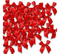 JKDHJK 48Pcs Red Mini Self Adhesive Bows, Tiny Bow Ribbons for Christmas Tree, Small red Satin Bows for DIY Craft, Wedding and Valentine's Day Gift Wrapping, Invitation Card Decoration