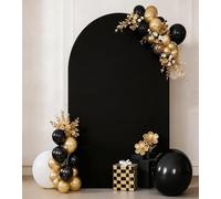 JKDMJF 7.2 FT Black Arch Backdrop Cover - Spandex Arch Covers Backdrop Fabric for Wedding Birthday Party Bridal Shower Photography Panels Decorations