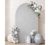 JKDMJF 7.2 FT Silver Arch Backdrop Cover for Wedding Decor Fitted Spandex Chiara Backdrop Stand Covers for Party Birthday Bridal Shower Engagement Photo Studio Backgrounds Decorations