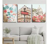 JKEVCBIAX a Pink Rose Poster Located at The Paris Metro Entrance, Home and Dorm Wall Decor(30x45cmx3/NO frame)
