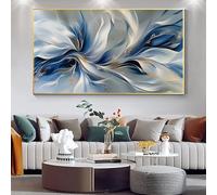 JKEVCBIAX Abstract Blossom Floral Oil Painting on Canvas, Large Textured Blue White Flower Wall Art Modern Home Living Room Decor(90x180cm/No frame)
