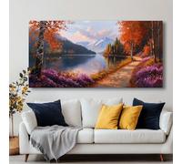 JKEVCBIAX Autumn Lakeside Canvas Wall Art - Vibrant Fall Colors Modern Abstract Landscape Painting for Living Room, Office Decor(80x160cm/No frame)
