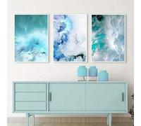 JKEVCBIAX Blue Marble Wave Prints- Ocean Wave Beach Canvas Print Coastal Style Wall Art Home Aesthetic Decoration(30x45cmx3/NO frame)