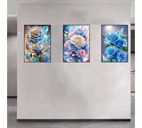 JKEVCBIAX Blue Rose & Crystal Butterfly Canvas Wall Art - Elegant Floral Suitable Soft Color Aesthetic Canvas Wall Art Decor(40x60cmx3/NO frame)