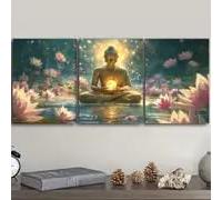 JKEVCBIAX Buddha Canvas Wall Art-Buddha Statue Painting Lotus Flowers Pictures Prints Zen Spa Artwork for Buddhism Prayer Wall Decor(20x30cmx3/No frame)