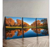 JKEVCBIAX Canvas Golf Course Wall Art - Modern Art Deco Style, Autumn-Themed with Vibrant Orange Trees Perfect for Room Decor(40x60cmx3/No frame)