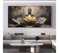 JKEVCBIAX Canvas Modern Abstract -Giant for Lotus Buddha Mural with Golden Accents on Dark Background, Perfect for Zen Home Decoration(70x140cm/No frame)