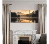 JKEVCBIAX Canvas Poste Canvas Wall Art-Mountain Reflection Lake Sunset Pine Trees Forest Landscape Home Decor Poster, Wall Art Print(20x30cmx3/No frame)