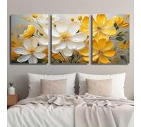 JKEVCBIAX Canvas Print Art-White and Yellow Botanical Floral Art,Oil Painting Style Flower Painting Suitable for Home Wall Decoration(75x110cmx3/No frame)