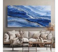 JKEVCBIAX Canvas Wall Art Blue agate pattern Abstract Painting, Modern Asian Decor Painting Large Suitable Artwork Wall Decor(55x110cm/No frame)