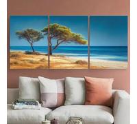 JKEVCBIAX Canvas Wall Art - Coastal Beach Landscape Painting with Triptych Design Bedroom Bedroom Kitchen Perfect for Room(75x110cmx3/No frame)