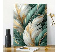 JKEVCBIAX Canvas Wall Art Featuring a Soft Green And White Feather Design with Golden Highlights for Modern Home Decor(21x30cm/No frame)