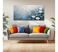 JKEVCBIAX Canvas Wall Art Lotus Pond Abstract Painting, Print for Bathroom, Living Room, Office, Kitchen,Modern Artwork Wall Decor(55x110cm/No frame)