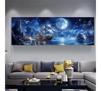 JKEVCBIAX Classic Pirate Ship Moonlight Canvas Wall Art-Coastal Home Decor High quality Visual Effect Home Decoration(55x165cm/No frame)