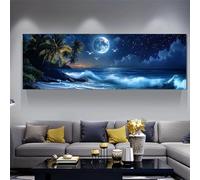 JKEVCBIAX Depicting Night Sky Filled with Stars And Full Moon, Featuring Waves This Art Painting Poster Suitable for Home Living Room(30x90cm/No frame)