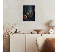 JKEVCBIAX Enchanted Forest Glowing Mushrooms Canvas Wall Art Print - Magical Nighttime Forest Cosmos Nebula Painting Sky Prints(30x40cm/No frame)