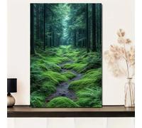 JKEVCBIAX Enchanted Forest Landscape with a Mossy Pathway This Nordic Minimalist Nature Shades of Green Is Designed for Various Spa(50x75cm/No frame)
