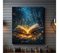 JKEVCBIAX Enchanted Open Book Canvas Magical Forest Glow, Tale Artwork for Book Lovers and Dreamy Home Decor(50x75cm/No frame)