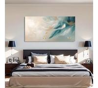 JKEVCBIAX Feathers Canvas Print in White And Green, Posters of Golden Butterflies,Abstract Decorative Artwork Modern Serves(90x180cm/No frame)