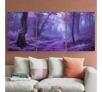 JKEVCBIAX Featuring a Captivating Purple Fairy Tale Misty Forest-Abstract Landscape Painting Modern Minimalist Canvas Print(50x70cmx3/NO frame)