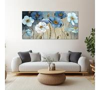 JKEVCBIAX Floral Canvas Wall Art-Indigo White Blossom with Golden Accents, Modern Vintage Botanical Decor for Home(60x120cm/No frame)
