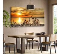 JKEVCBIAX Lake Sunset Canvas Wall Art - Modern Wooden Boardwalk Landscape with Birds, Calming Nature Decor for Living Room(40x80cm/No frame)