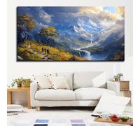 JKEVCBIAX Landscape Canvas Wall Art- Sierra Nevada Vibrant Mountain Scene with Hikers, Waterfalls Lush Greenery Perfect for Home Decor(75x150cm/No frame)