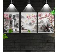 JKEVCBIAX Landscape Painting with Mountains Canvas Wall Art Waterfall Cherry Blossoms - Living Room Bedroom Perfect for Room Decor(60x90cmx3/No frame)