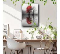 JKEVCBIAX Large Canvas Wall Art-Tone Trees with Red Leaves & Misty Reflection posters, Modern Living Artwork Wall Decor Print(70x90cm/No frame)