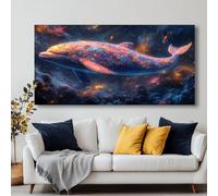 JKEVCBIAX Large Cosmic Dolphin Wall Art Painting-Vibrant Abstract Space-Themed Print Home Decoration Canvas Wall Art(55x110cm/No frame)