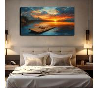 JKEVCBIAX Large Minimalist-Horizontal Lake Sunset Artwork Featuring Raft,Versatile Home Decor for Living Posters & Prints Artwork(30x60cm/No frame)