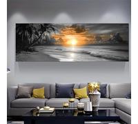 JKEVCBIAX Large Size A Beautiful Beach Sunset With Palm Trees And Waves In Black Canvas Art Painting Wall Home Decor(55x165cm/No frame)
