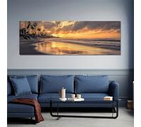 JKEVCBIAX Large Size A Beautiful Beach Sunset with Palm Trees And Waves in Black High quality Visual Effect Home Decoration(55x165cm/No frame)