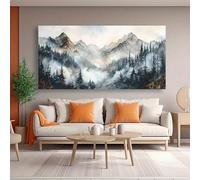 JKEVCBIAX Misty Mountains Canvas Wall Art - Modern Abstract Serene Misty Peaks & Pine Trees Landscape, Contemporary Home Decor(30x60cm/No frame)