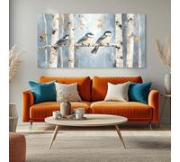JKEVCBIAX Modern Abstract Birch Birds Canvas Wall Art - White Winter Landscape with Golden Accents, Bedroom, Office, Kitchen(30x60cm/No frame)
