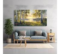 JKEVCBIAX Modern Abstract Canvas Painting, Serene Birch Trees & Lake Landscape,Home Decor for Living Room(30x60cm/No frame)