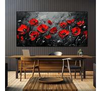 JKEVCBIAX Modern Abstract Red Poppy Canvas Wall Art -Vibrant Red Flowers on Dark Background, Aesthetic Room Decor for Living Room(90x180cm/No frame)