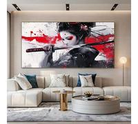 JKEVCBIAX Modern Abstract Samurai Warrior Canvas Art - Dynamic Red Black Katanas Design, Elegant Wall Living Room Home Accent(70x140cm/No frame)