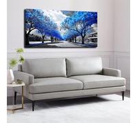 JKEVCBIAX Modern Bohemian Style Canvas Wall Art, Street with Blue Trees Watercolor Landscape Ink Artwork,for Home Forest Decor(40x80cm/No frame)