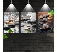JKEVCBIAX Modern Floral Zen Stone Wall Canvas Wall Art Poster-Stones Spa Pictures Wall Decor Art Prints for Yoga Meditation Room Decor(50x70cmx3/No frame)