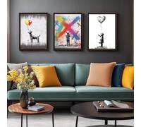 JKEVCBIAX Modern Graffiti Style-Balloon and Puppy Graffiti Wall Minimalist Abstract Canvas Wall Art(75x110cmx3/NO frame)