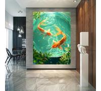 JKEVCBIAX Modern Koi Fish Pond Canvas Art-Modern Blossom Decor Realistic Painting Print Poster,Large Home Room Artwork(50x70cm/No frame)