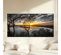 JKEVCBIAX Modern Sunset Lake Art- with Trees & Water Reflection Vibrant Orange & Yellow Hues, Indoor Outdoor Wall Decor for Living(90x180cm/No frame)