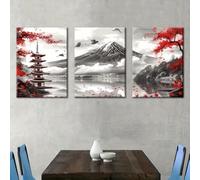 JKEVCBIAX Mount Fuji Scenery Canvas Painting- Modern Pagoda Abstract Graffiti Wall ArtStyle Ancient Architecture Large Home Mural(30x45cmx3/No frame)